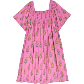 Wyse Pink Paisley Shirred Dress