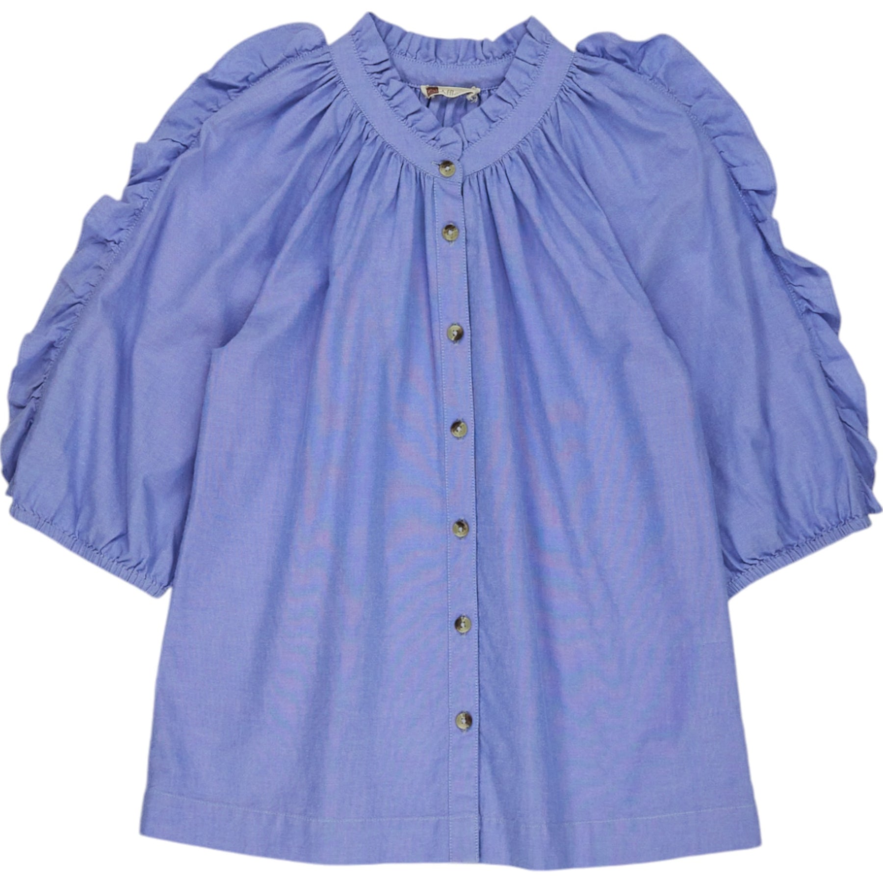 Wyse Blue Chambray Frilled Shirt