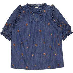 Wyse Blue Embroidered Chambray Top