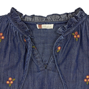 Wyse Blue Embroidered Chambray Top