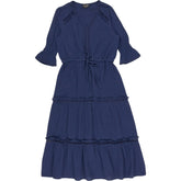 Wyse Navy Crinkle Midi Dress