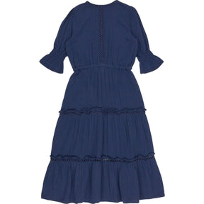 Wyse Navy Crinkle Midi Dress