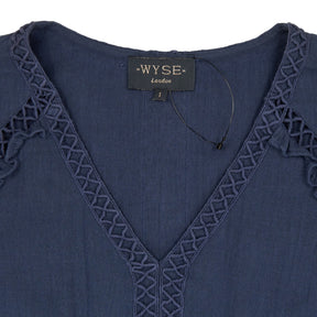 Wyse Navy Crinkle Midi Dress