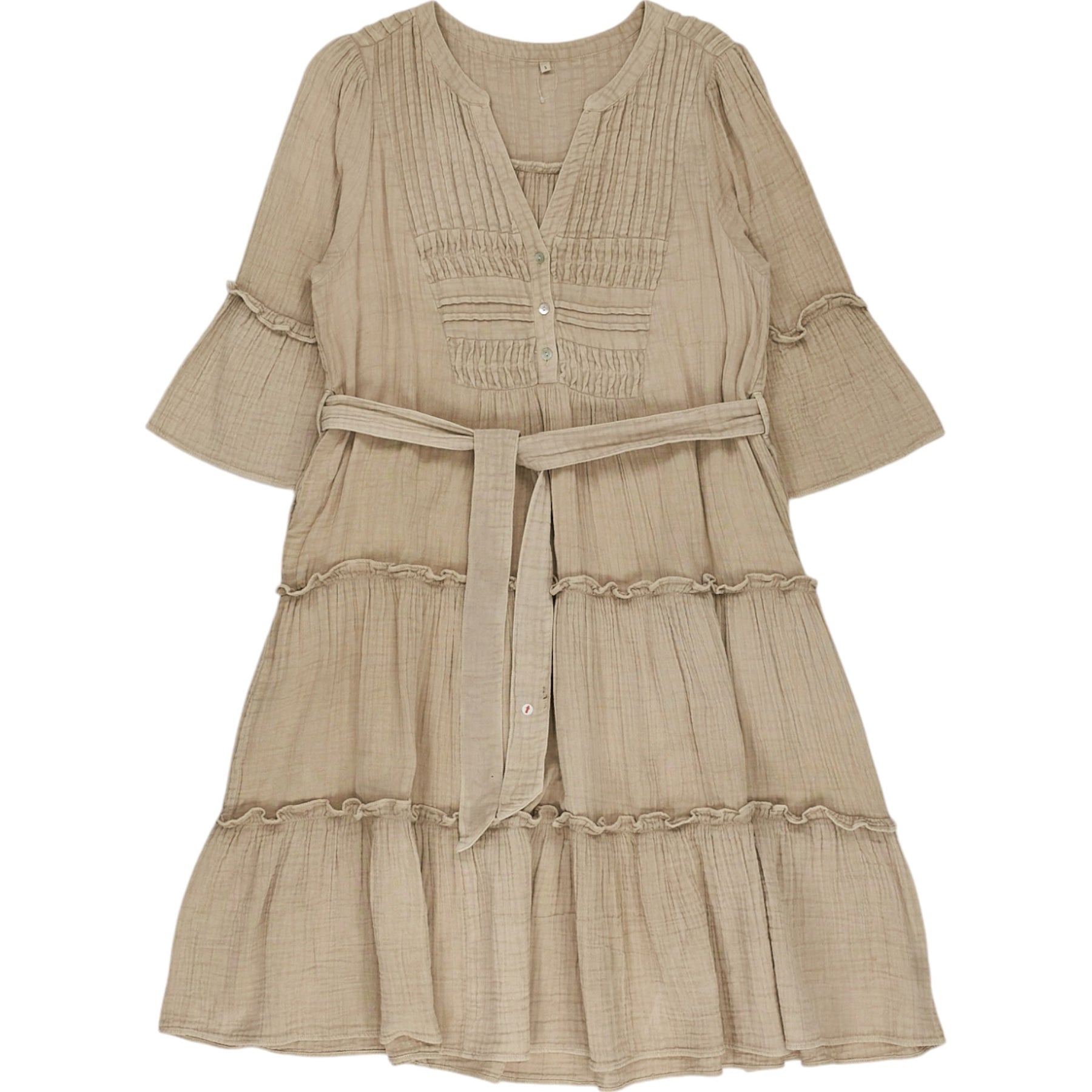 Wyse Beige Crinkle Knee Length Dress