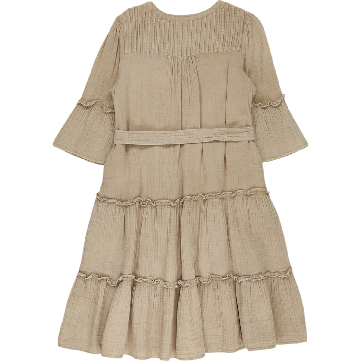 Wyse Beige Crinkle Knee Length Dress