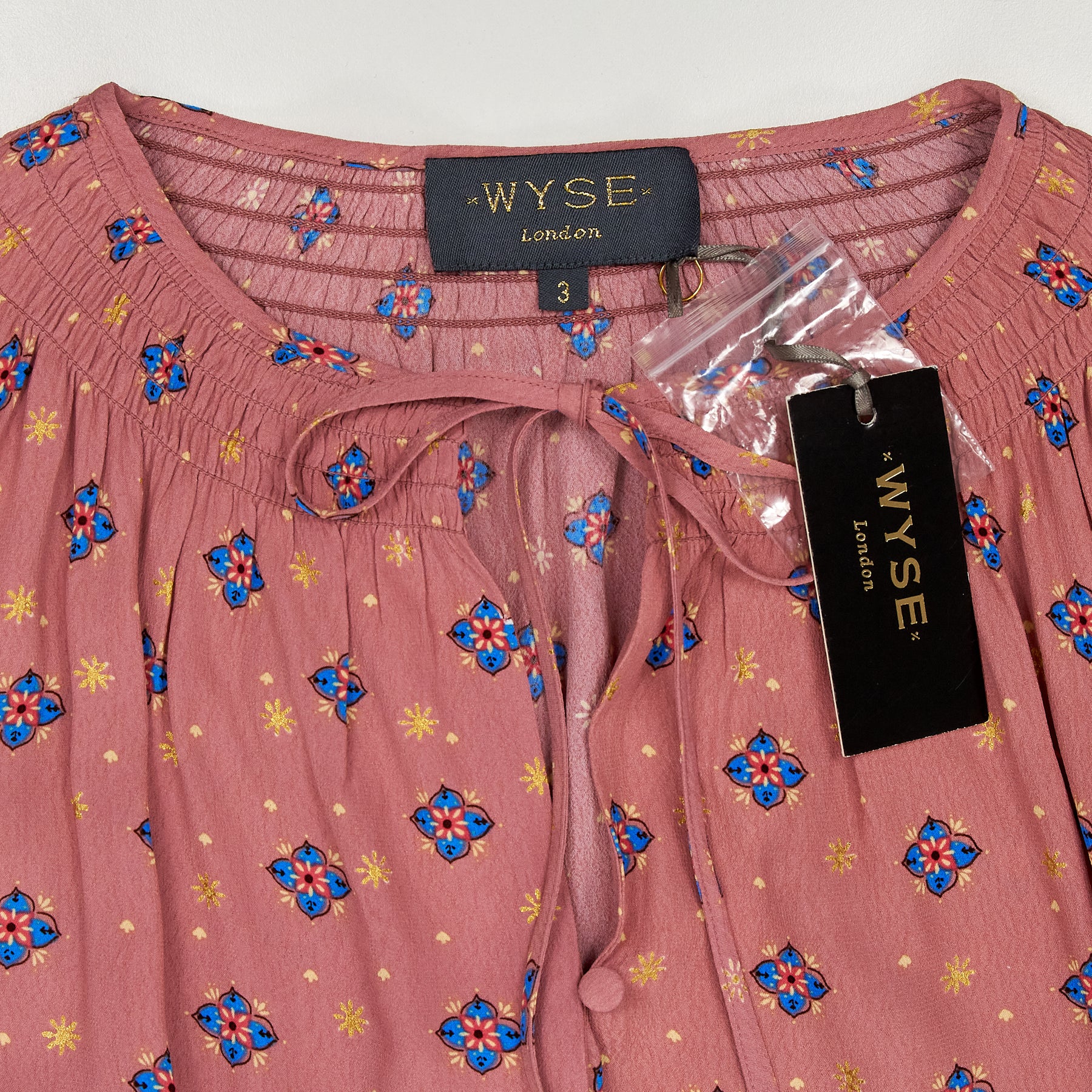 Wyse Pink Mini Geo Crepe Blouse