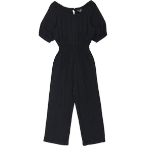 Wyse Black Double Gauze Elastic Waist Jumpsuit