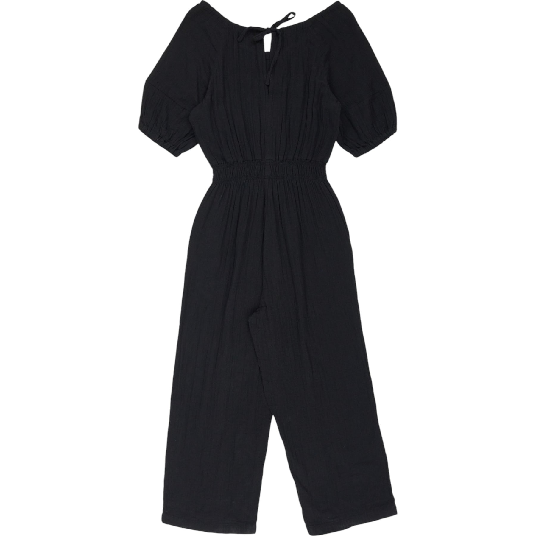 Wyse Black Double Gauze Elastic Waist Jumpsuit