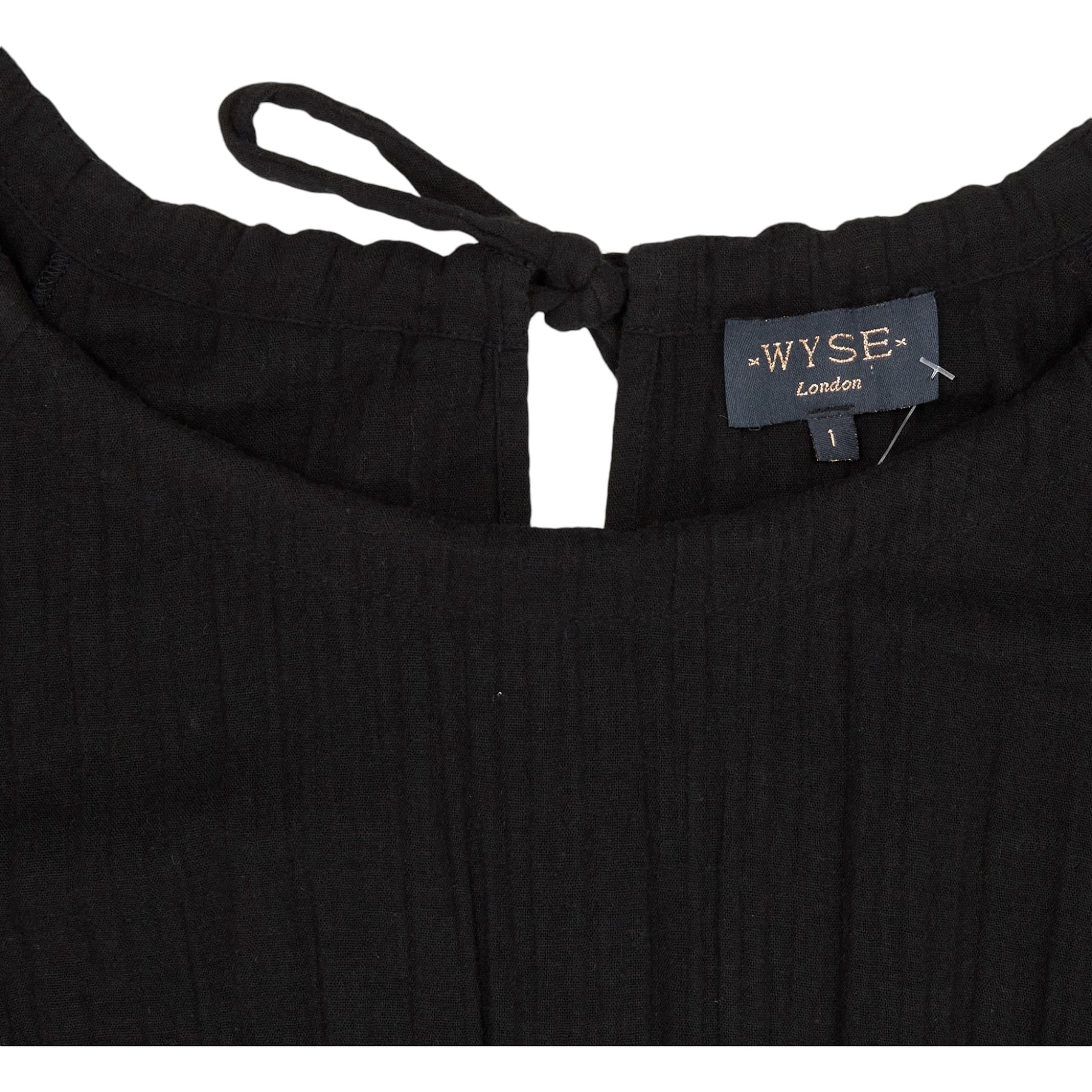 Wyse Black Double Gauze Elastic Waist Jumpsuit