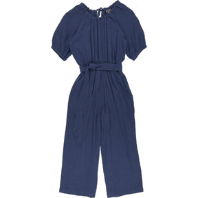 Wyse Blue Elsa Tie Detail Double Gauze Jumpsuit