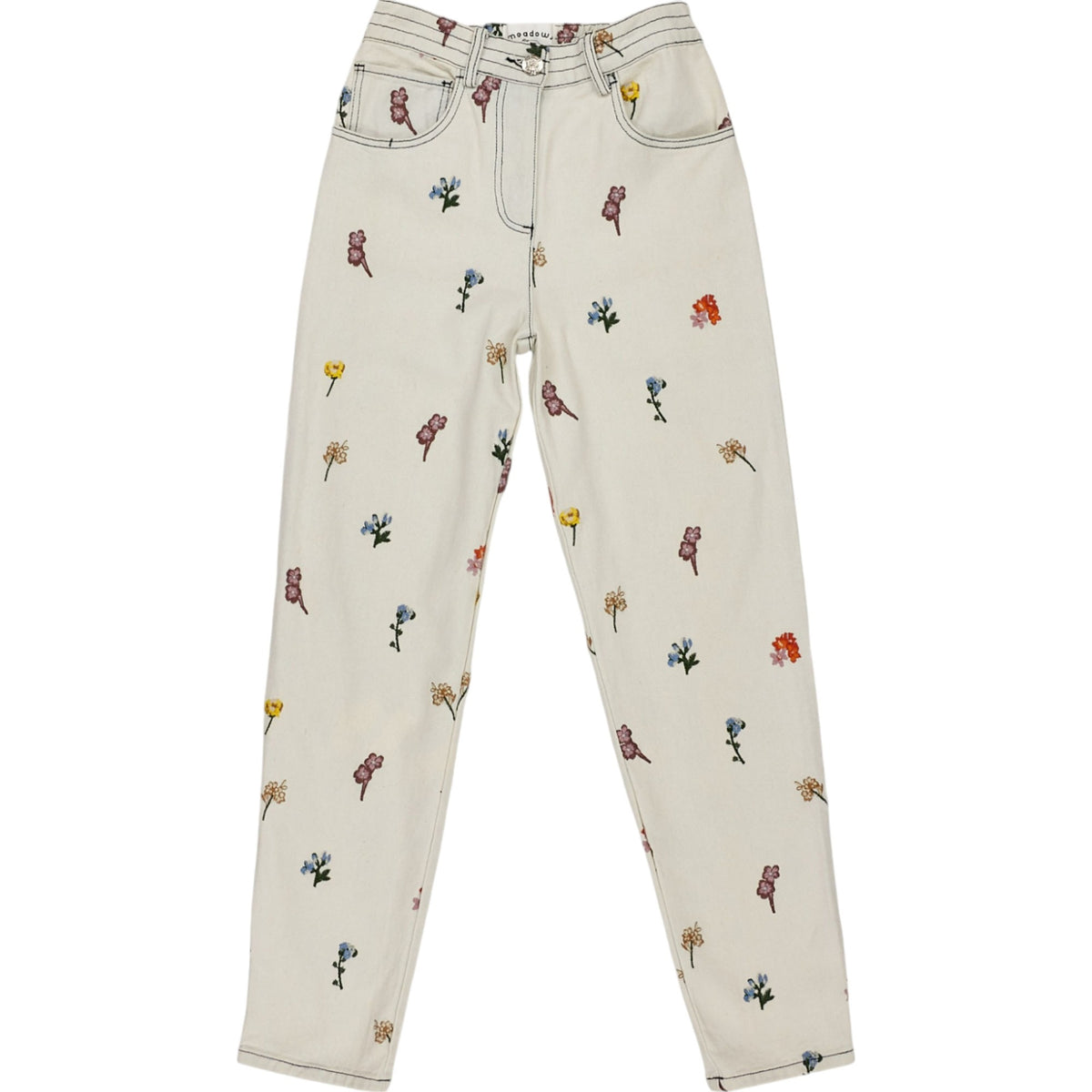 Meadows Cream Floral Embroidered Jeans