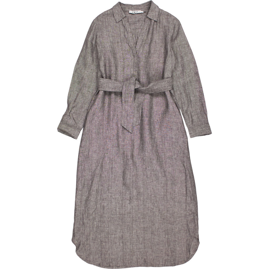 NRBY Grey Linen Belted Shirt Dress