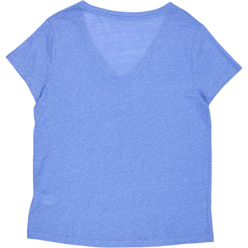 NRBY Blue Linen V-Neck T-Shirt