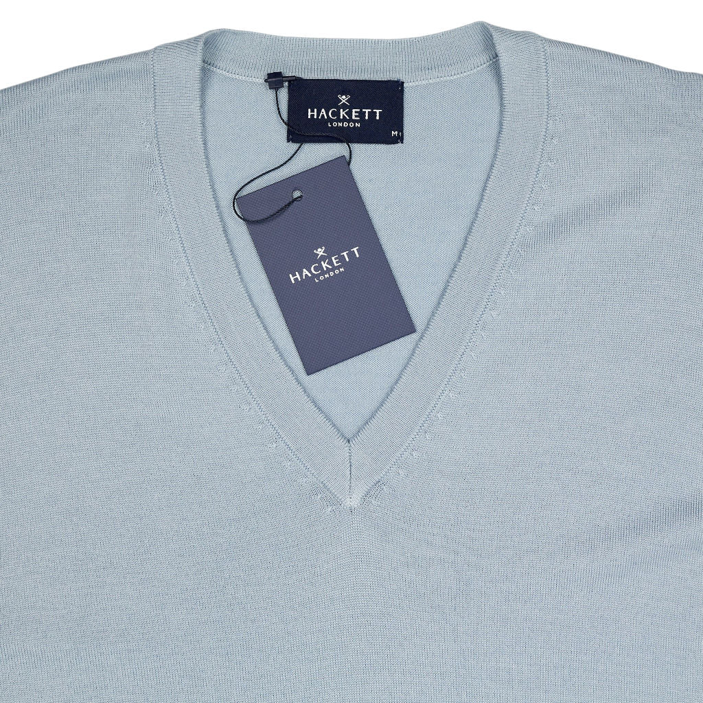 Hackett Blue Merino Silk V-Neck Jumper