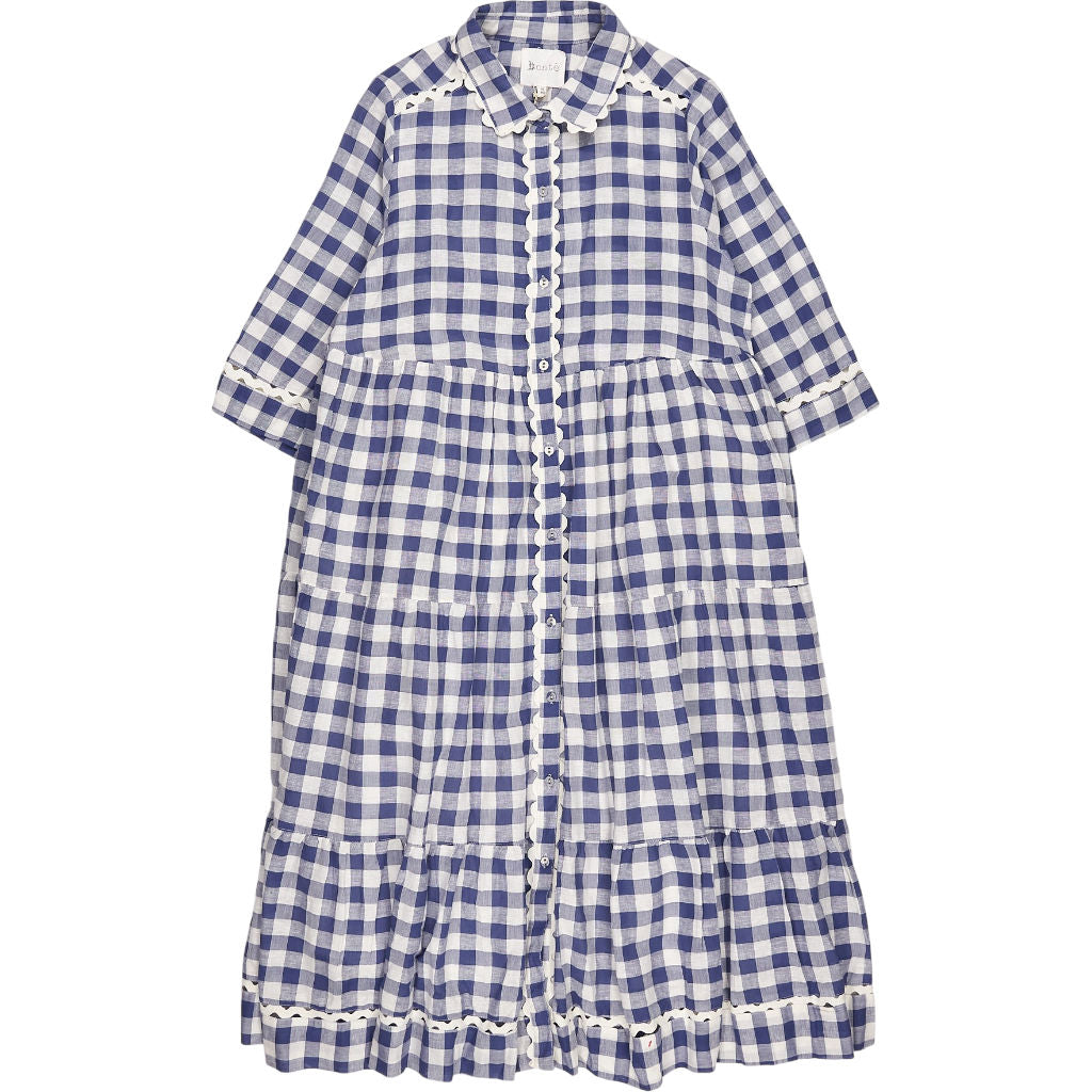 Bonté Blue White Checkered Midi Dress