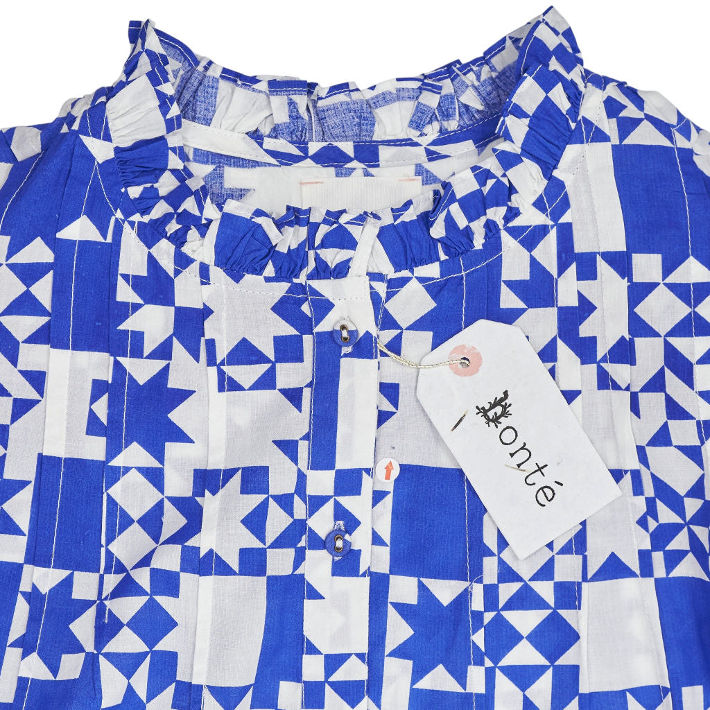 Bonte Delft Blue White Geometric Loane Dress