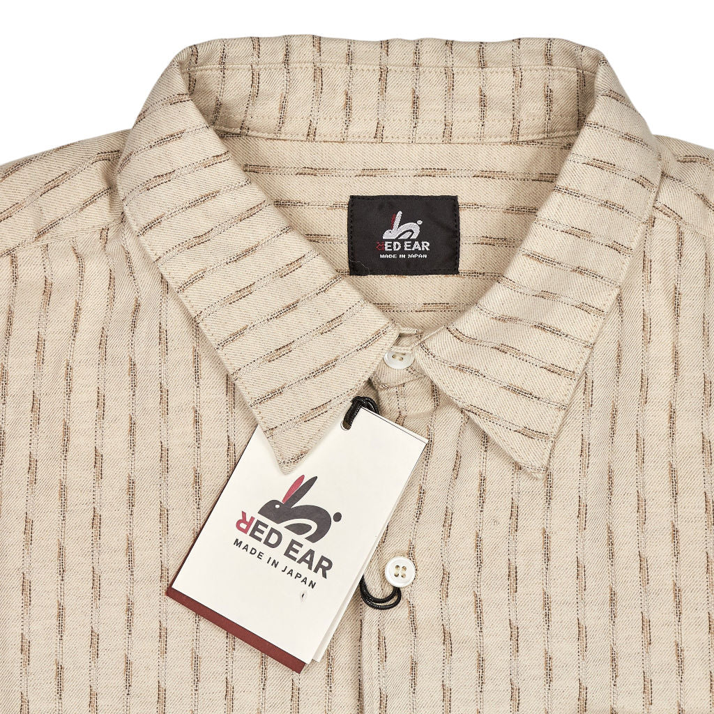 Red Ear Beige Striped Oversized Shirt