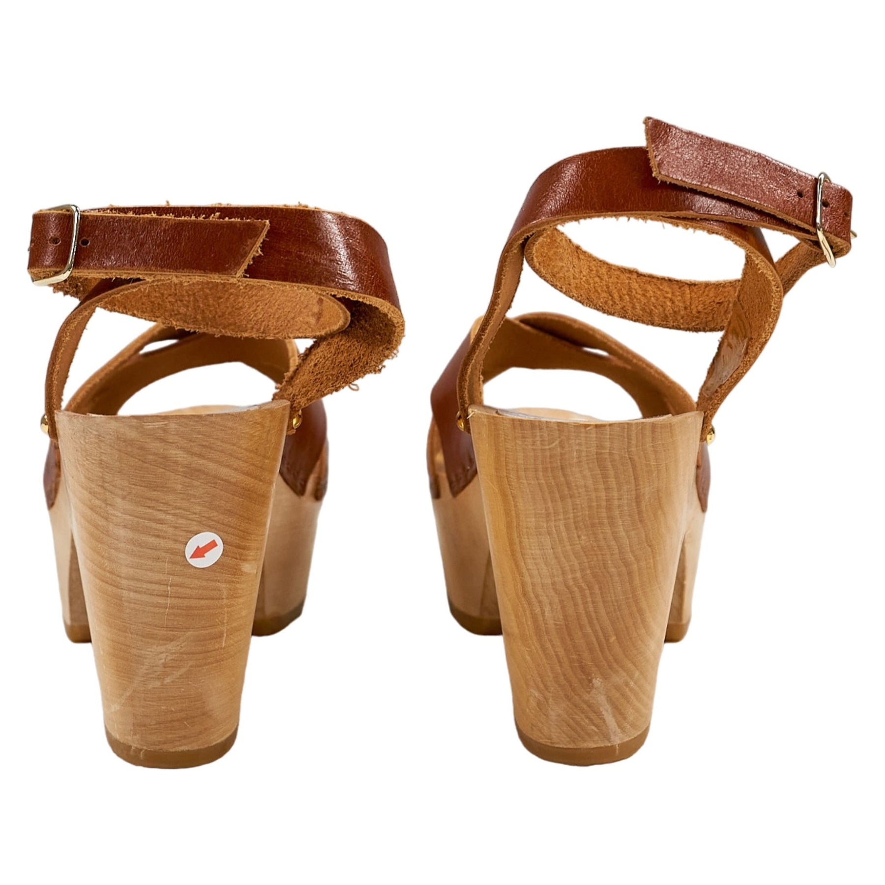Vouyou Brown Leather Wooden Sandals