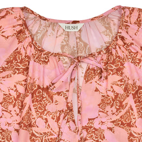 Hush Pink Boho Floral Front Tie Blouse
