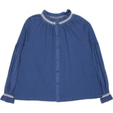 NRBY Blue Cotton Blouse with Embroidered Trim