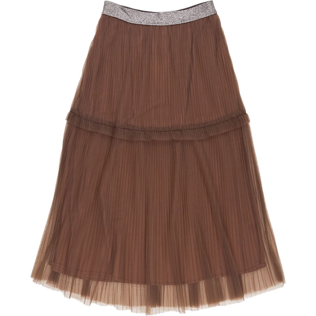WYSE Brown Pleated Midi Skirt