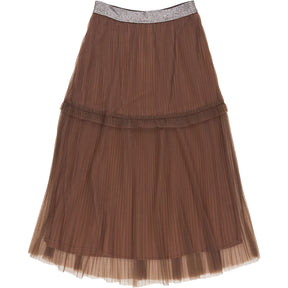 WYSE Brown Pleated Midi Skirt