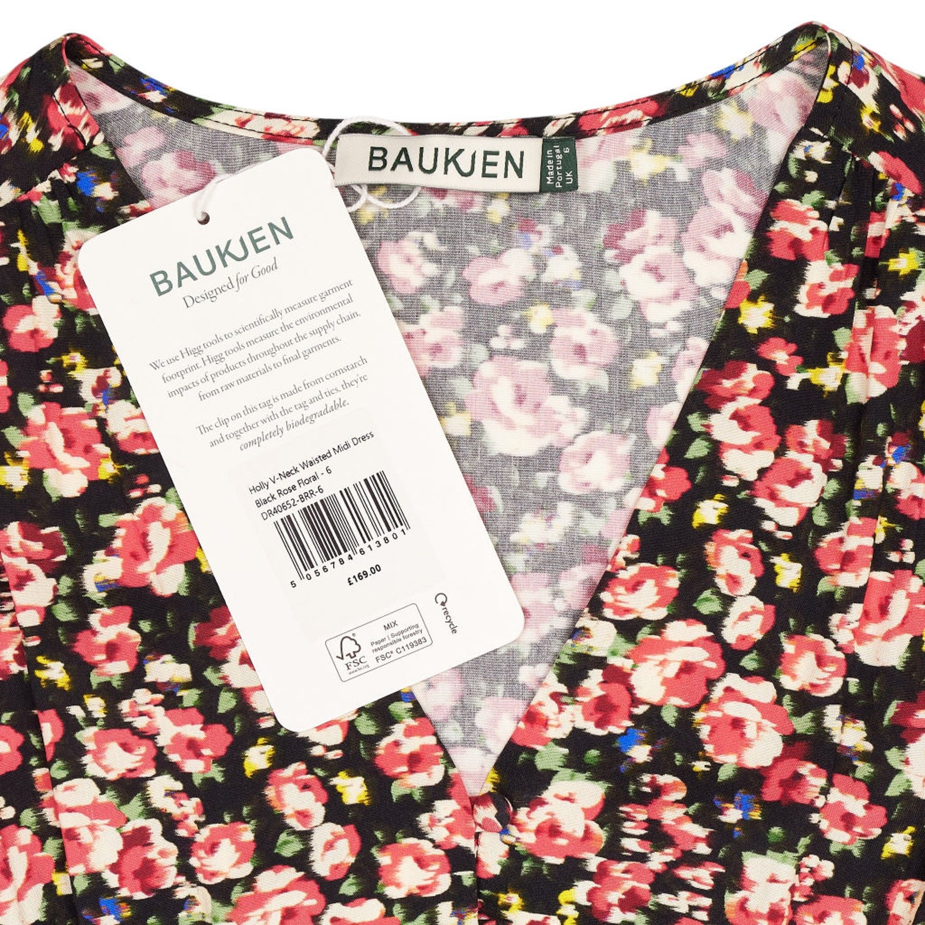 Baukjen Black Rose V-Neck Waisted Midi Dress