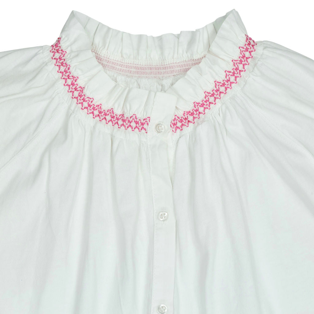 NRBY White Pink Smocked Blouse