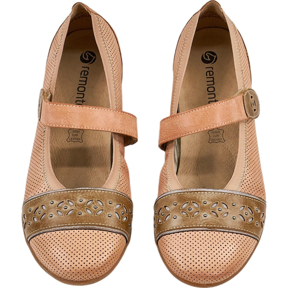 Remonte Peach Leather Mary Jane Flats
