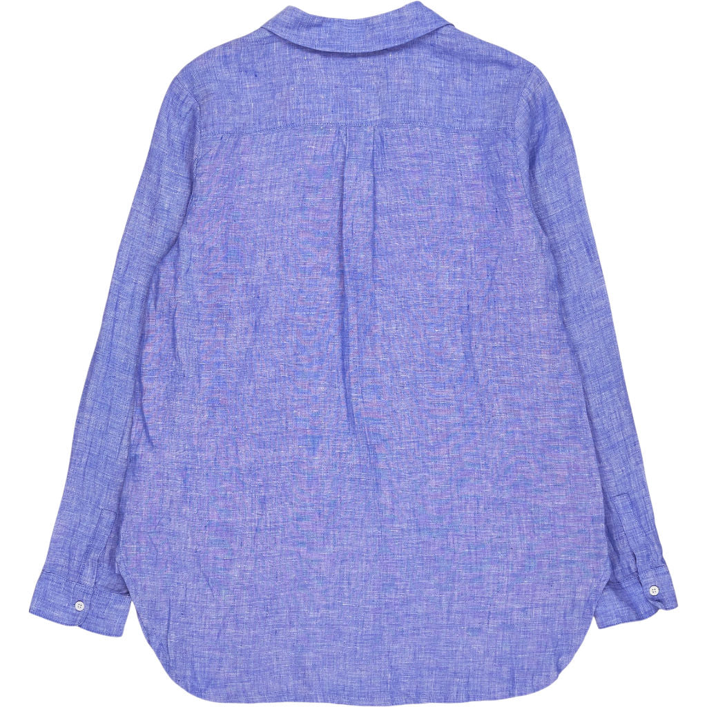 NRBY Blue Linen Pink Collar Blouse