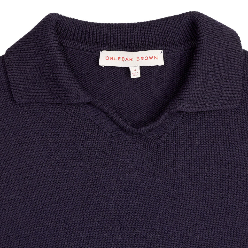 Orlebar Brown Navy Merino Wool Polo Sweater