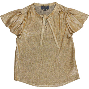 WYSE Gold Metallic Flutter Sleeve Top