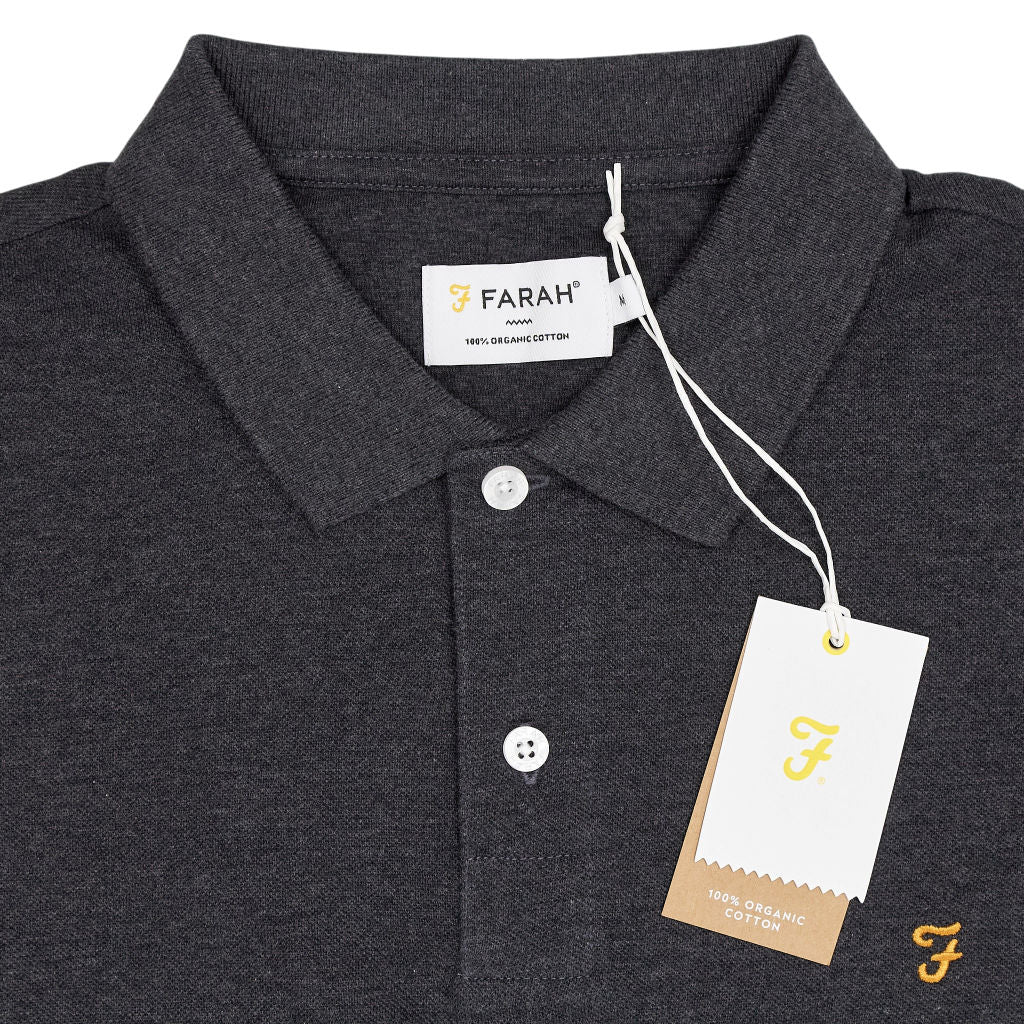 Farah Washed Black Marl Cunningham Polo Shirt