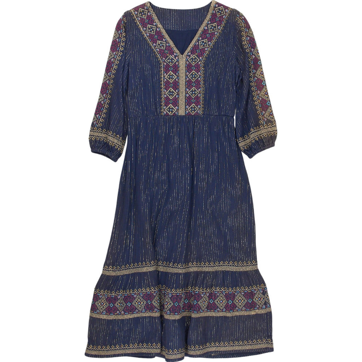 WYSE Blue Lurex Embroidered Midi Dress