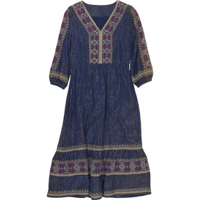 WYSE Blue Lurex Embroidered Midi Dress