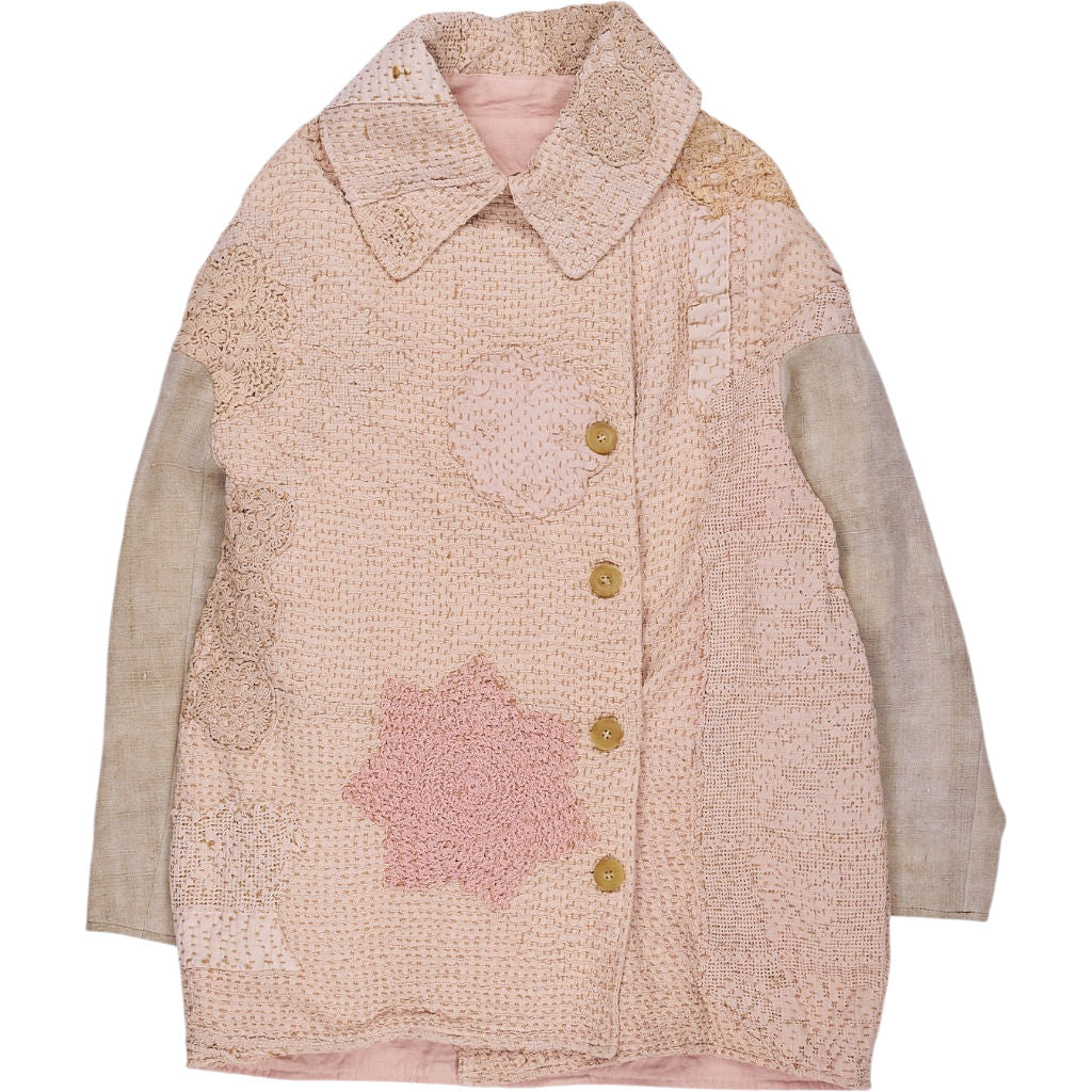 By Walid Pink Crochet Patchwork Jacket