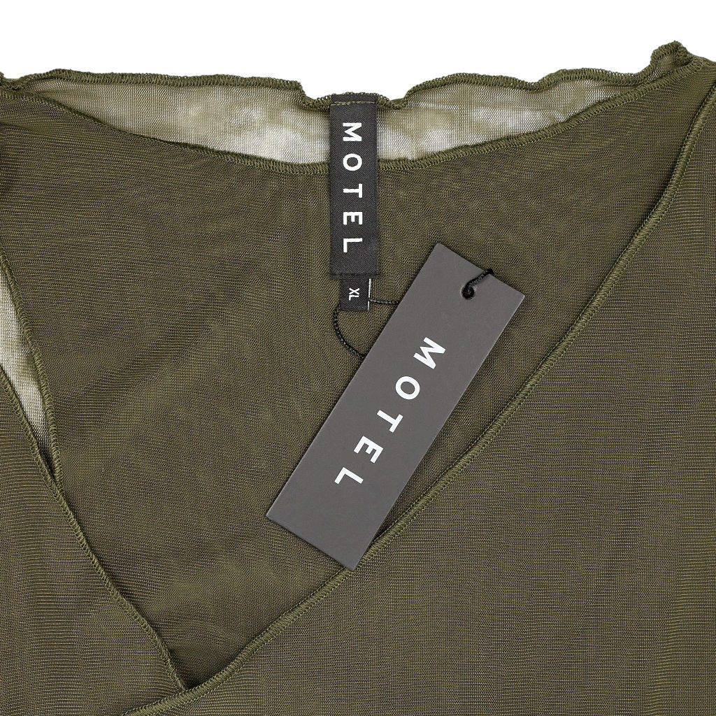 Motel Khaki Moni Tie Tank Top Mesh