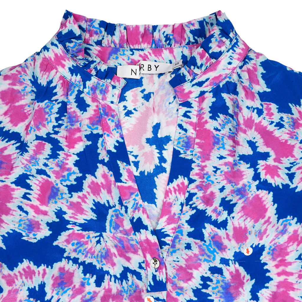 NRBY Blue Pink Printed Silk Blouse