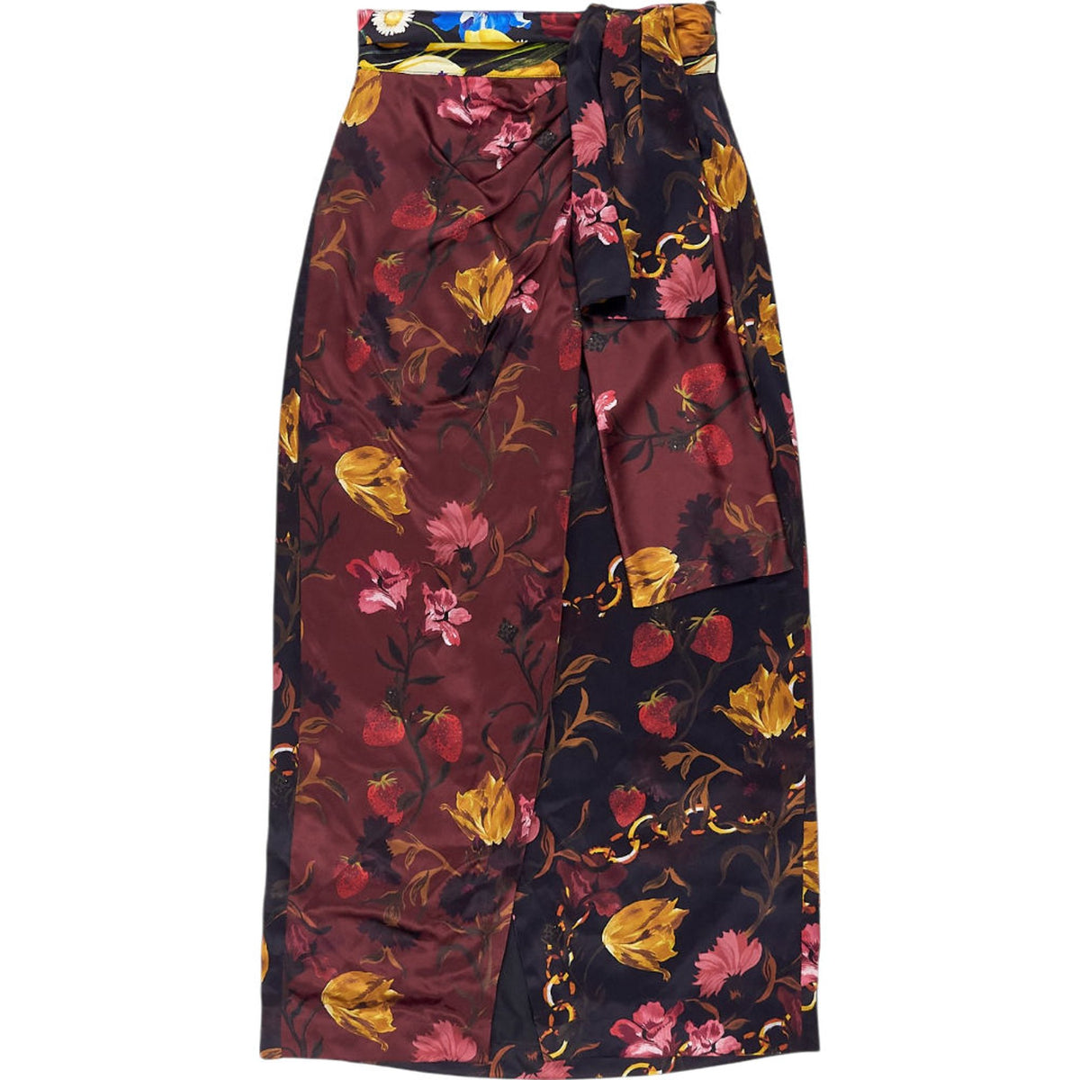 Mother of Pearl Floral Multicoloured Midi Satin Skirt