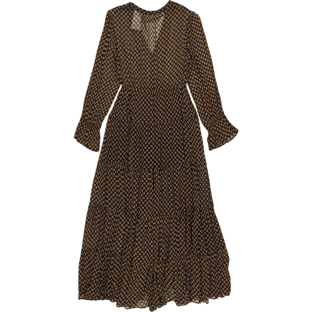 Rixo Black Shibori Daisy Crinkle Chiffon Maxi Dress