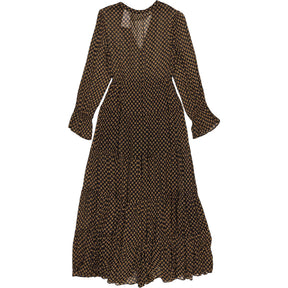 Rixo Black Shibori Daisy Crinkle Chiffon Maxi Dress