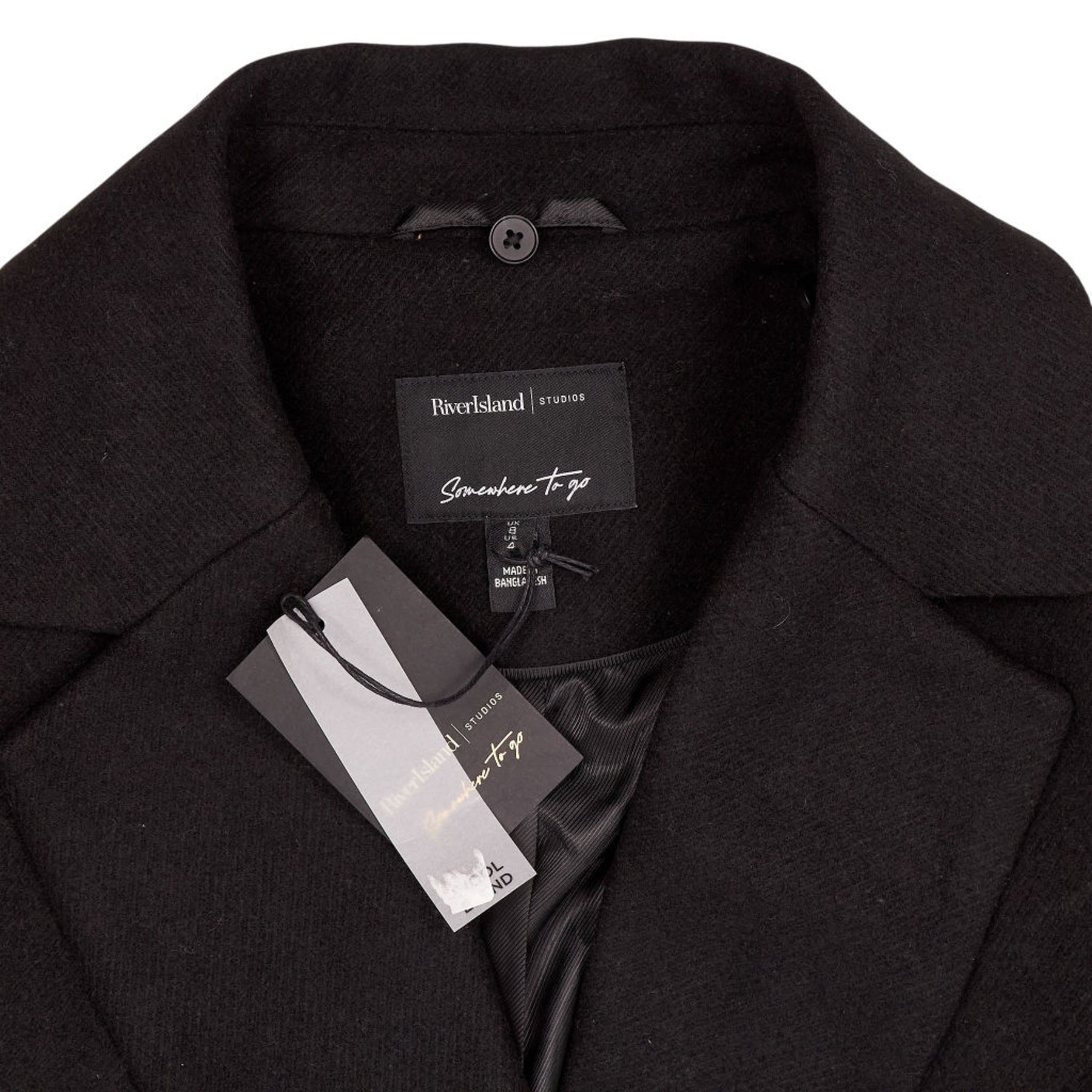 River Island Black Faux Fur Collar Coat