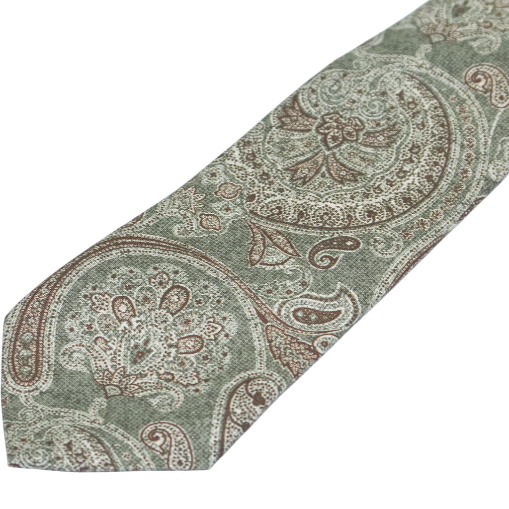 Moss Tessitura Bottinelli Green Paisley Silk Tie