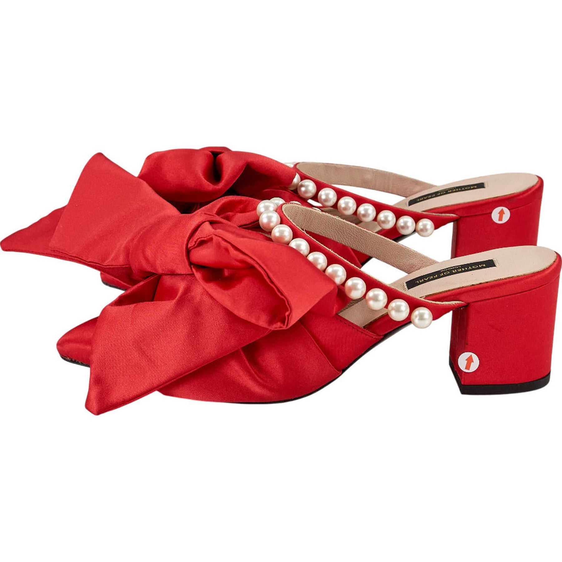 Mother of Pearl Red Bow Accent Heels