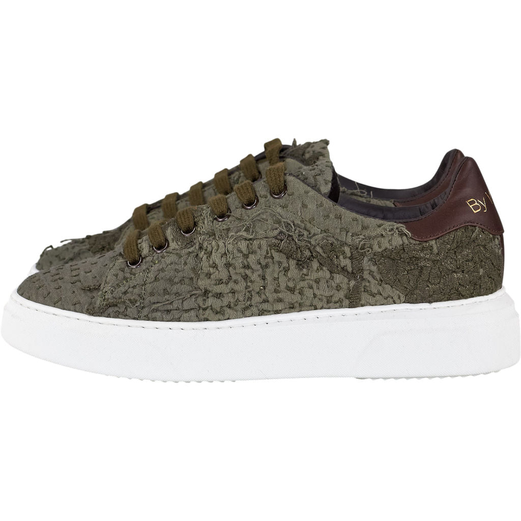 By Walid Olive Green Lace Up Trainers