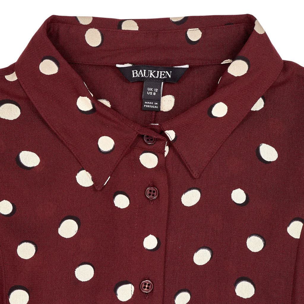 burgundy polka dot shirt dress Burgundy Polka Dot Boat Neck Tate Jersey Mini Dress
