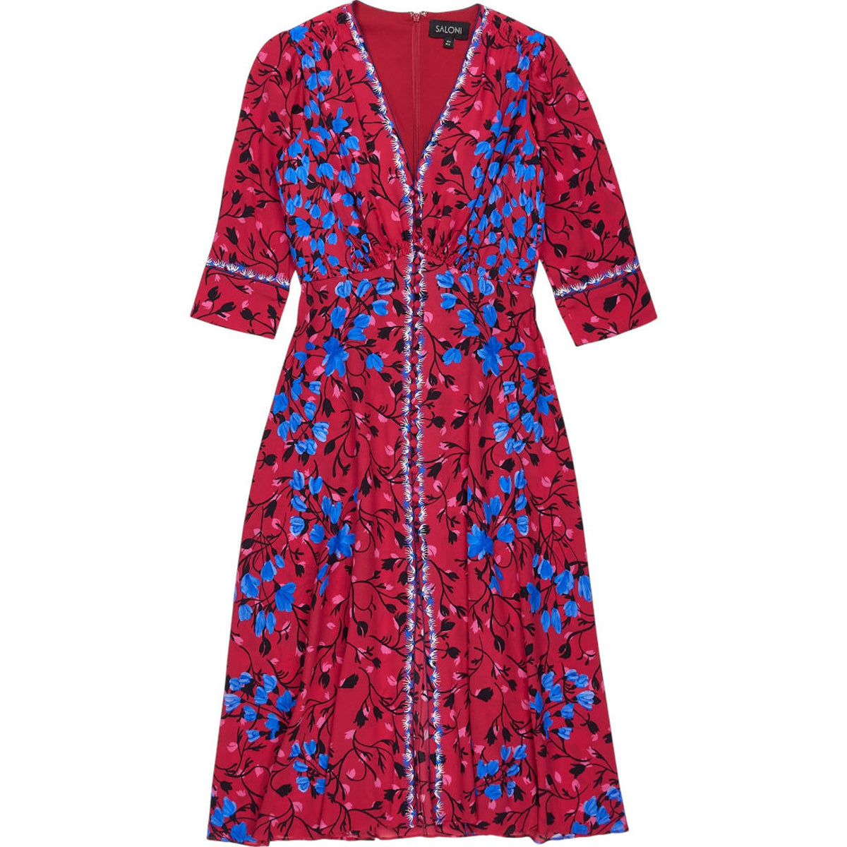 Saloni Red Floral Midi Dress