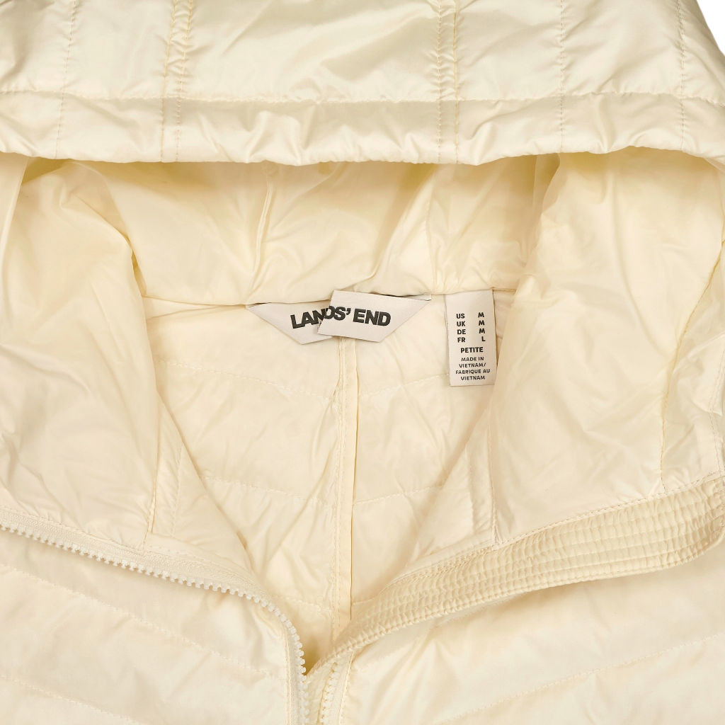 Lands' End Cream Quilted Hooded Jacket