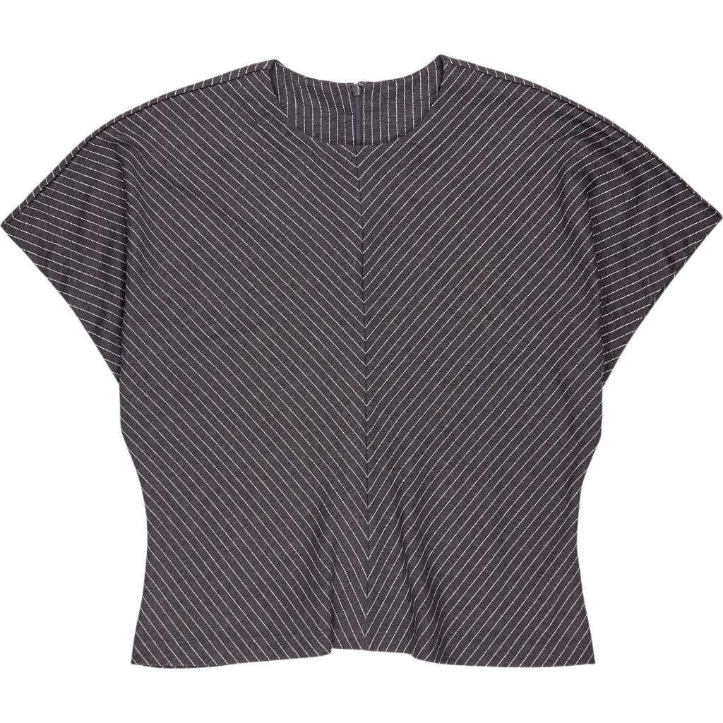 Hush Grey Pinstripe Grown On Sleeve Top