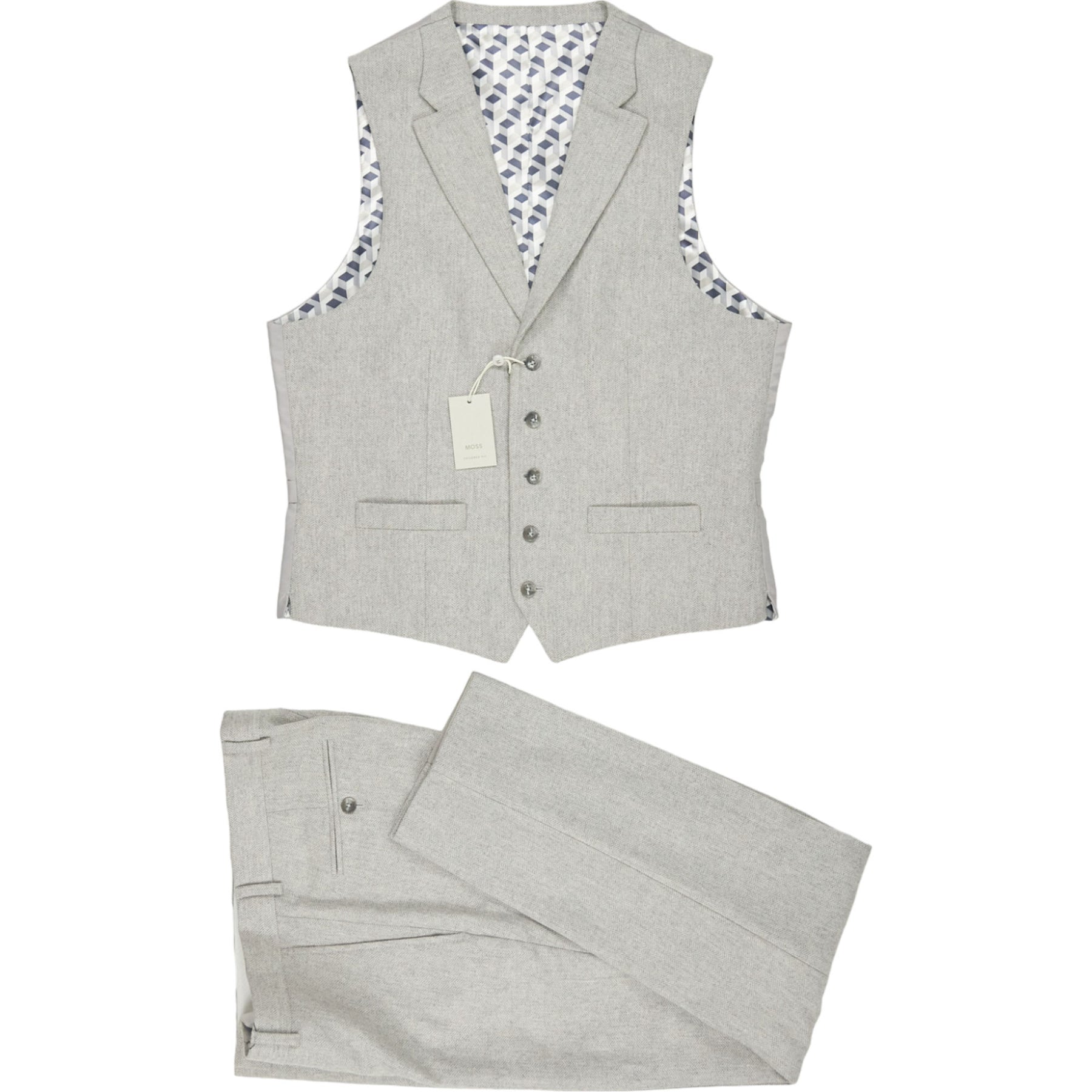 Moss Tailored Fit Grey Trousers & Waistcoat